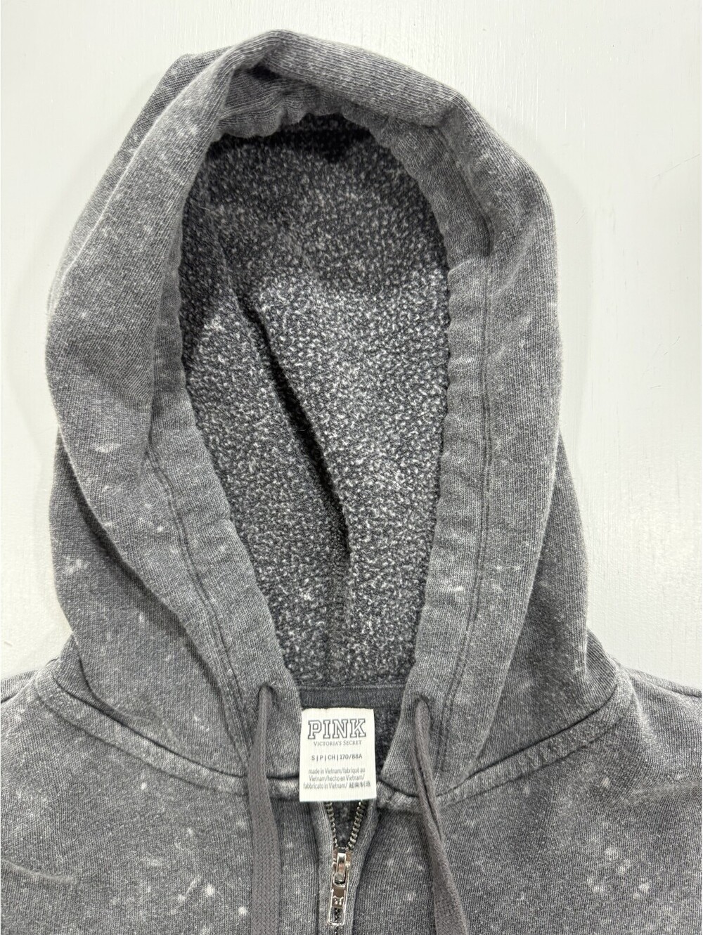 PINK Victorias Secret Womens S Gray Acid Wash Sherpa Lined Full Zip Hoodie - Picture 5 of 11